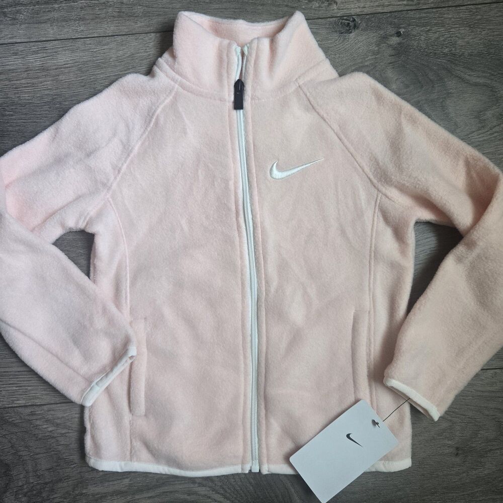 Nike Girls Fleece Jacket Size 4 Toddler Echo Light Pink Full Zip Swoosh Coat NWT